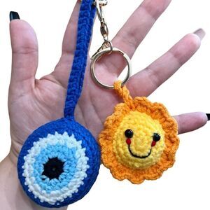 Handmade Crochet Evil Eye Protection Keychain   Perfect addition to your keys or